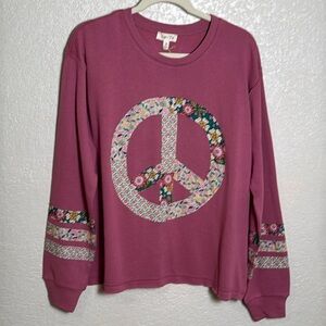 Safe & Fig Womens Small Pink Peace‎ Sweatshirt Fabric Detail Round Neckline NWT
